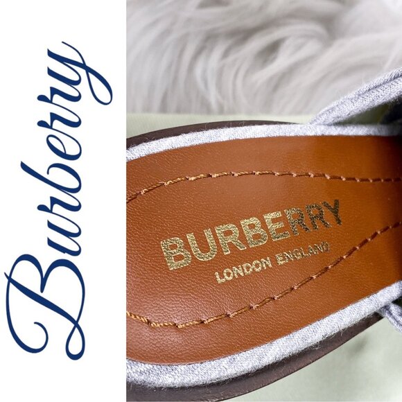 NIB BURBERRY TILLINGTON PEWTER MELANGE ANKLE WRAP SLINGBACK MULES GRAY, EU 36 - Picture 9 of 16
